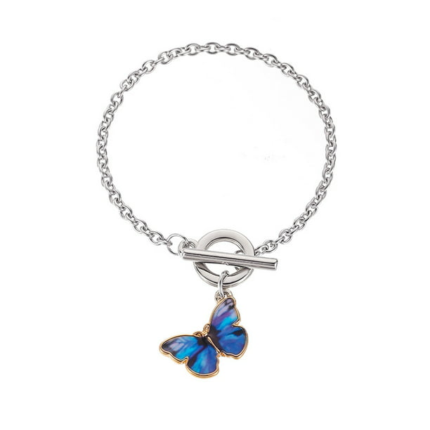 Butterfly Pendant Bracelet Women Simple Buckle Bangles Jewelry Lake Blue